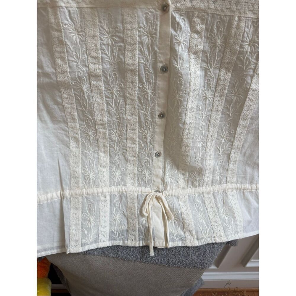 Lucky Brand Ivory Embroidery & Lace Feminine Coquet Tue Waist S/S Blouse sz XXL - Picture 2 of 8